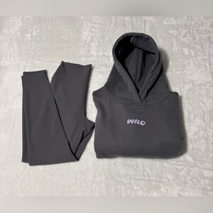 Wilo The Label Wellness Club Hoodie and Legging Active Set Gray Charcoal NWT S